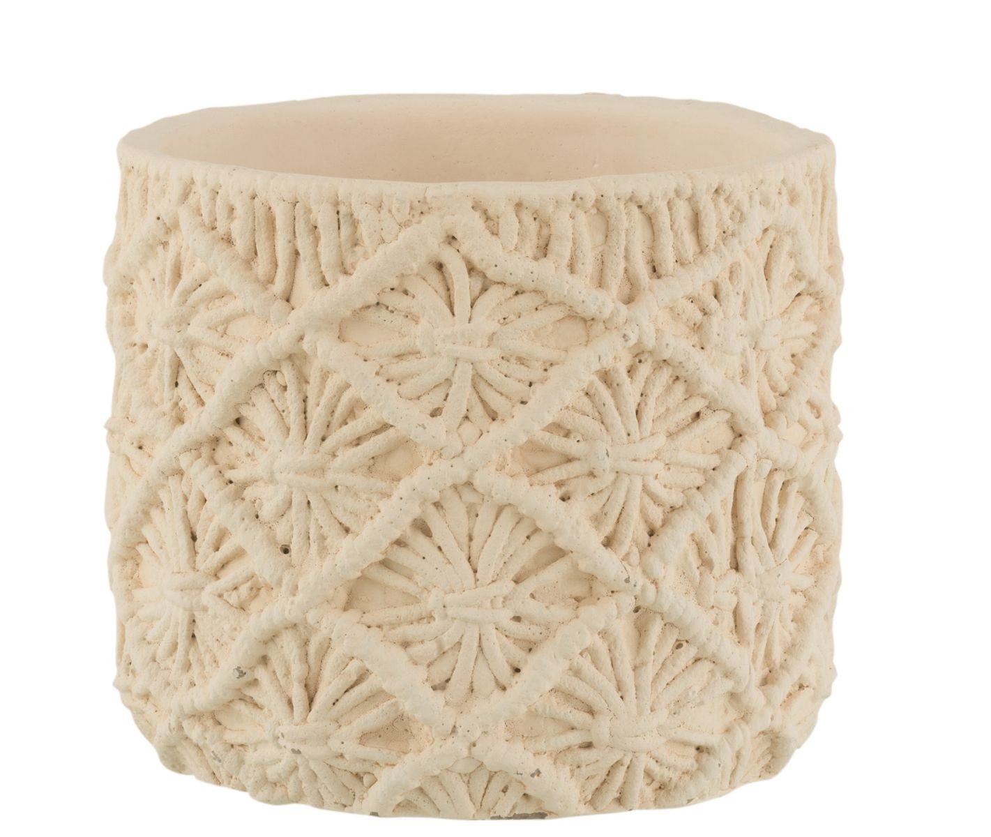 Béžový cementový květináč s drhaným vzorem Ibiza Macrame - Ø18*17 cm