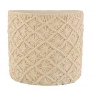 Béžový cementový květináč s drhaným vzorem Ibiza Macrame - Ø30*28 cm