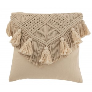 Béžový polštář s drhaným vzorem a střapci Macrame cosy - 45*17*45 cm