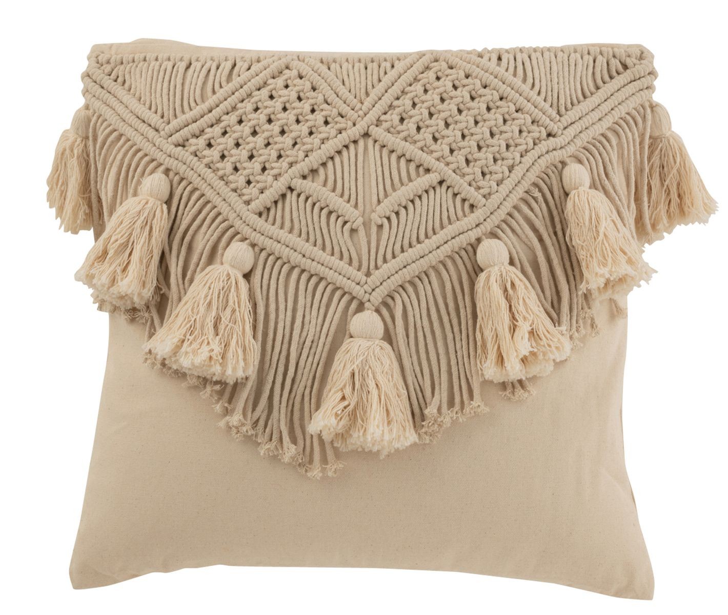 Béžový polštář s drhaným vzorem a střapci Macrame cosy - 45*17*45 cm
