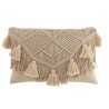 Béžový polštář s drhaným vzorem a střapci Macramé cosy - 74*16*36 cm