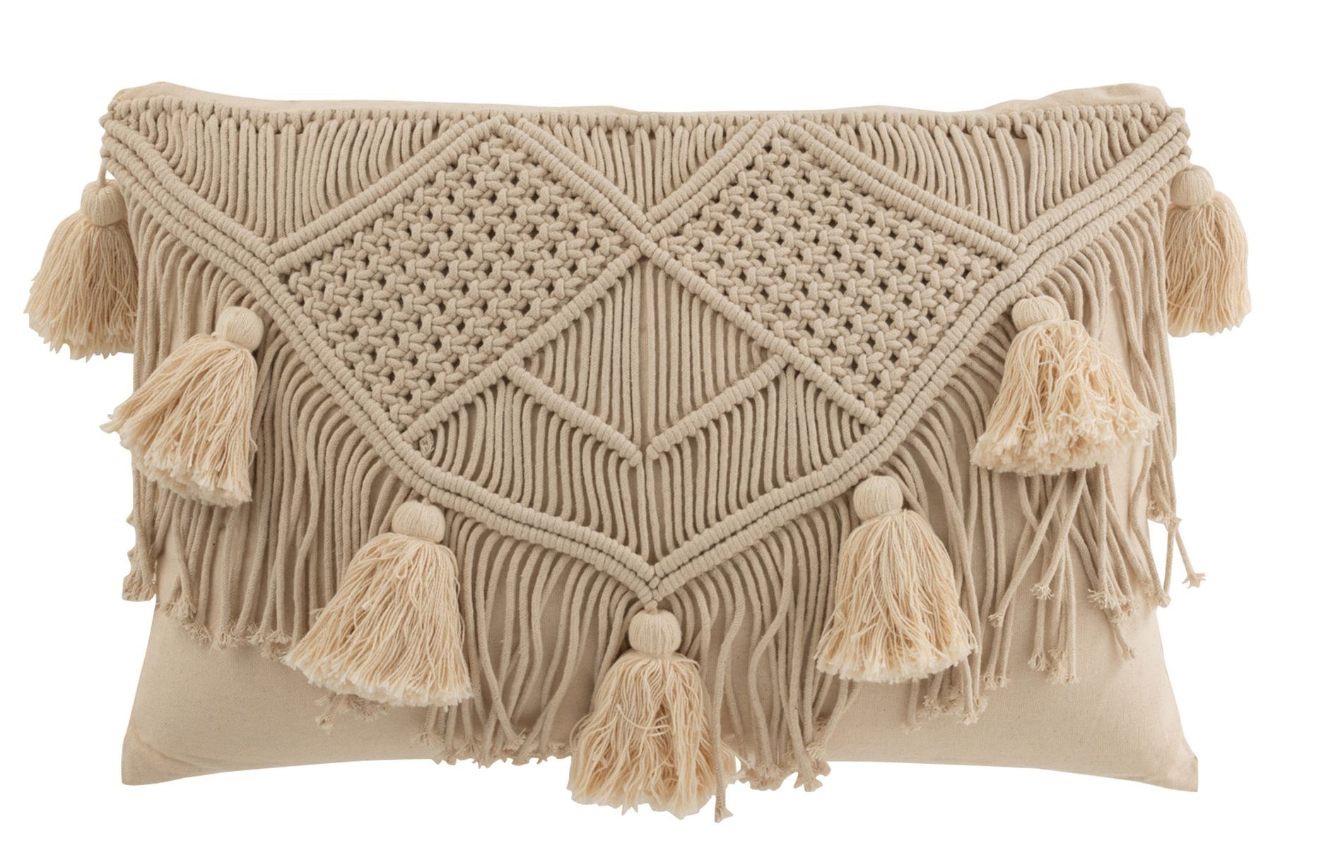 Béžový polštář s drhaným vzorem a střapci Macramé cosy - 74*16*36 cm