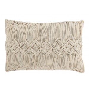 Přírodně bílý polštář s drhaným vzorem Macramé Linea - 74*16*36 cm