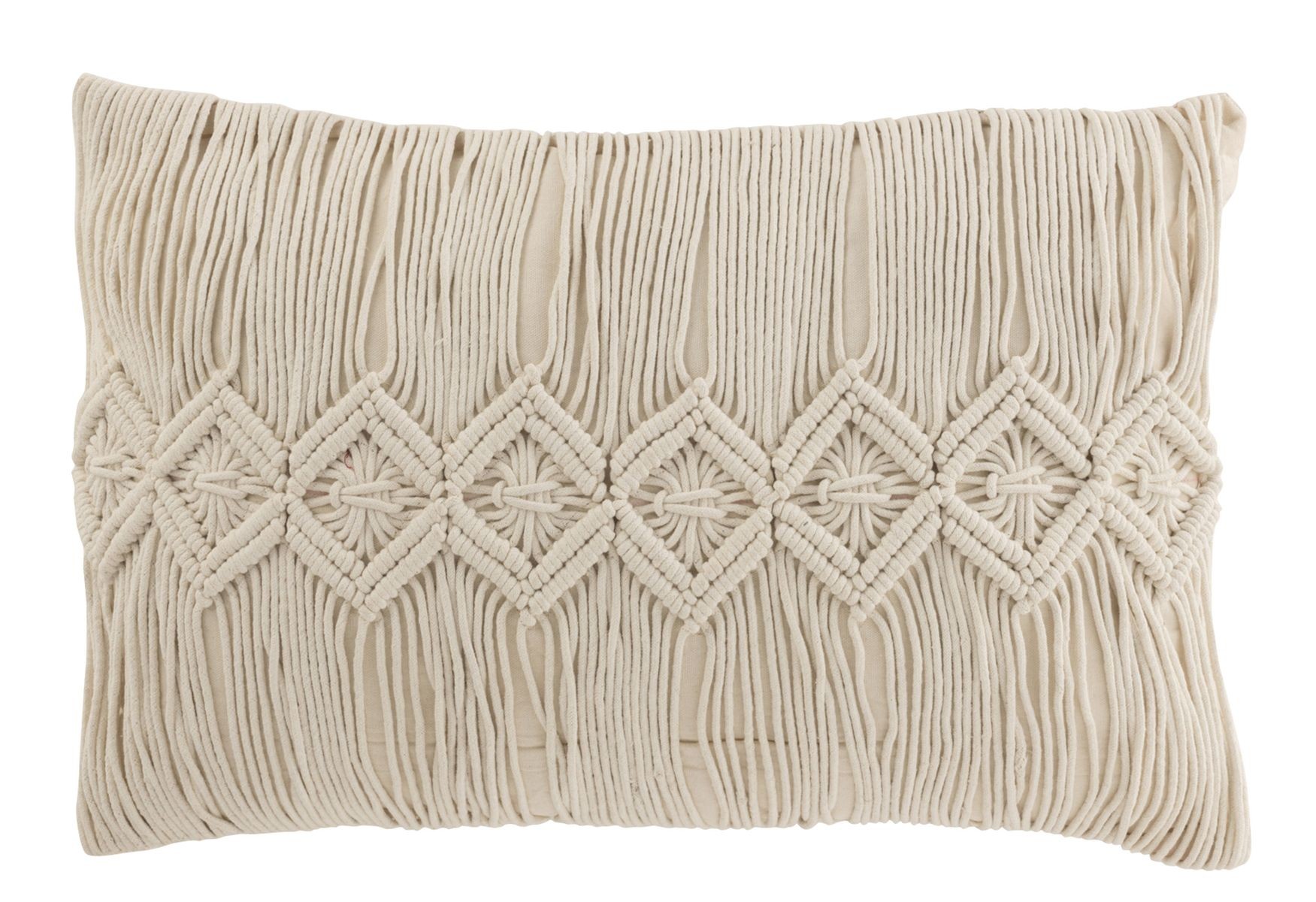 Přírodně bílý polštář s drhaným vzorem Macramé Linea - 74*16*36 cm