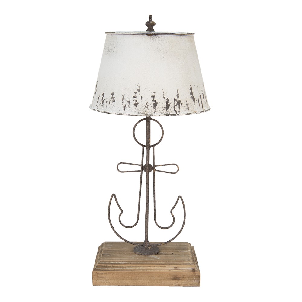 Krémová antik stolní lampa s kotvou a kovovým stínidlem - Ø 35*79 cm
