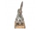 Dekorace stříbrný kovový králík na dřevěném podstavci - 21*11*28 cm
