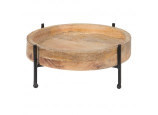 Dřevěná dekorativní servírovací mísa/talíř na kovovém podstavci - Ø 25*11 cm