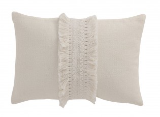 Krémový bavlněný polštář s třásněmi Fransen white off - 42*5*31cm