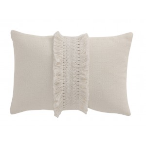 Krémový bavlněný polštář s třásněmi Fransen white off - 42*5*31cm