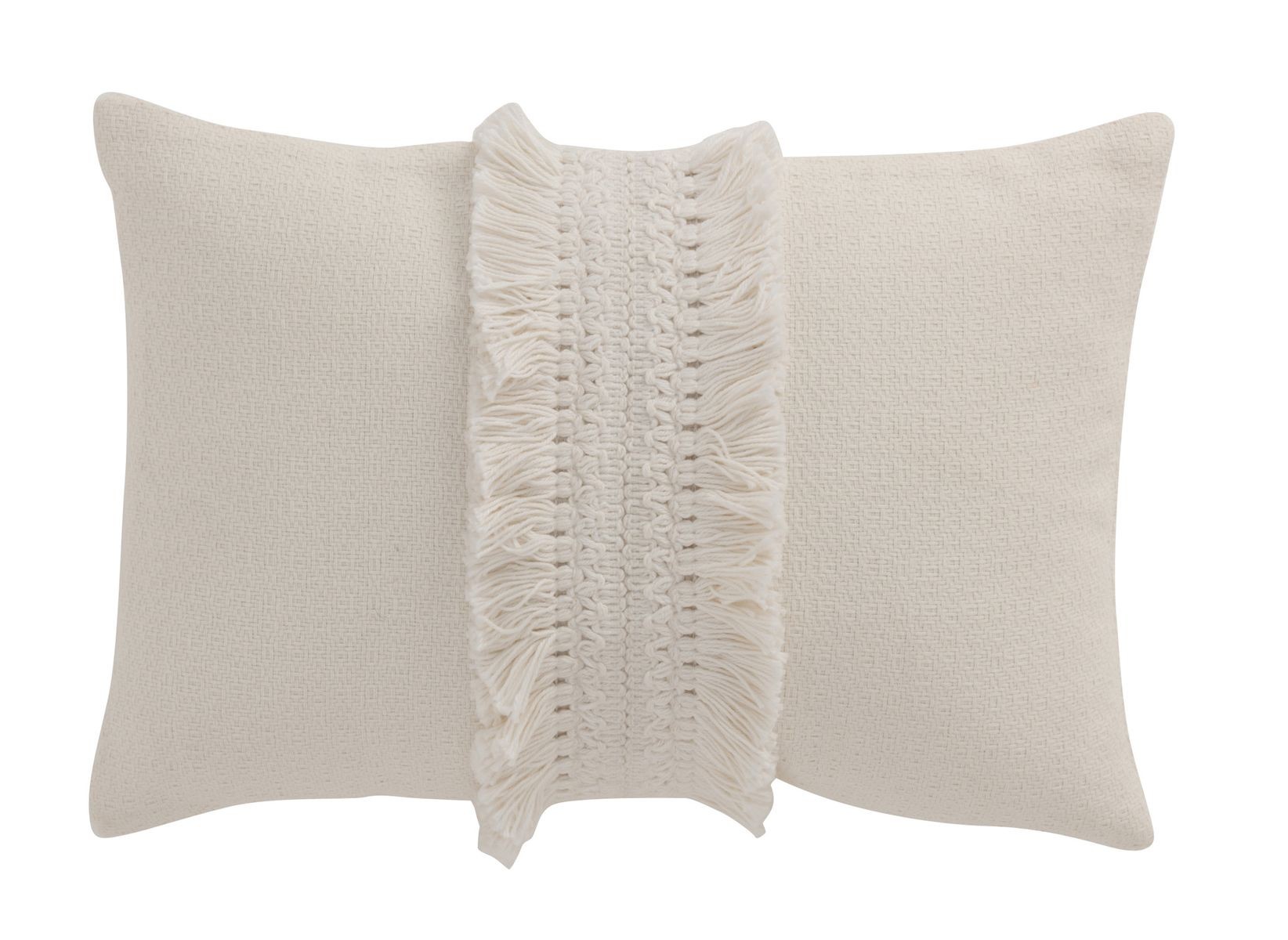 Krémový bavlněný polštář s třásněmi Fransen white off - 42*5*31cm