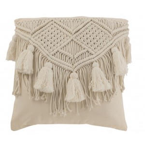Přírodní polštář s drhaným vzorem a střapci Macramé Cosy - 45*17*45 cm