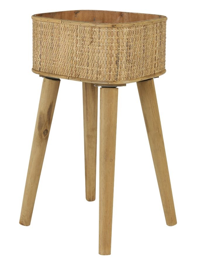 Přírodní dřevěný květináč s výpletem na nožkách Canya - 32*29*60cm