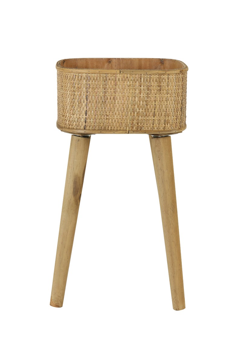 Přírodní dřevěný květináč s výpletem na nožkách Canya - 32*29*60cm