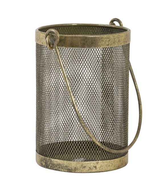 Bronzová antik kovová lucerna Tempan - Ø 10*14 cm