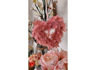 Závěsné růžové peříčkové srdce Heart Fethers - 17*2*17 cm