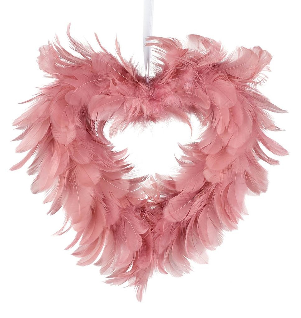 Závěsné růžové peříčkové srdce Heart Feathers - 17*5*17 cm Ostatní