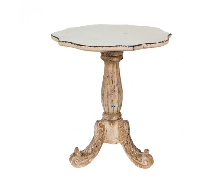 Béžový antik jídelní kulatý stůl se zdobnými prvky Fiorta - Ø 70*81 cm