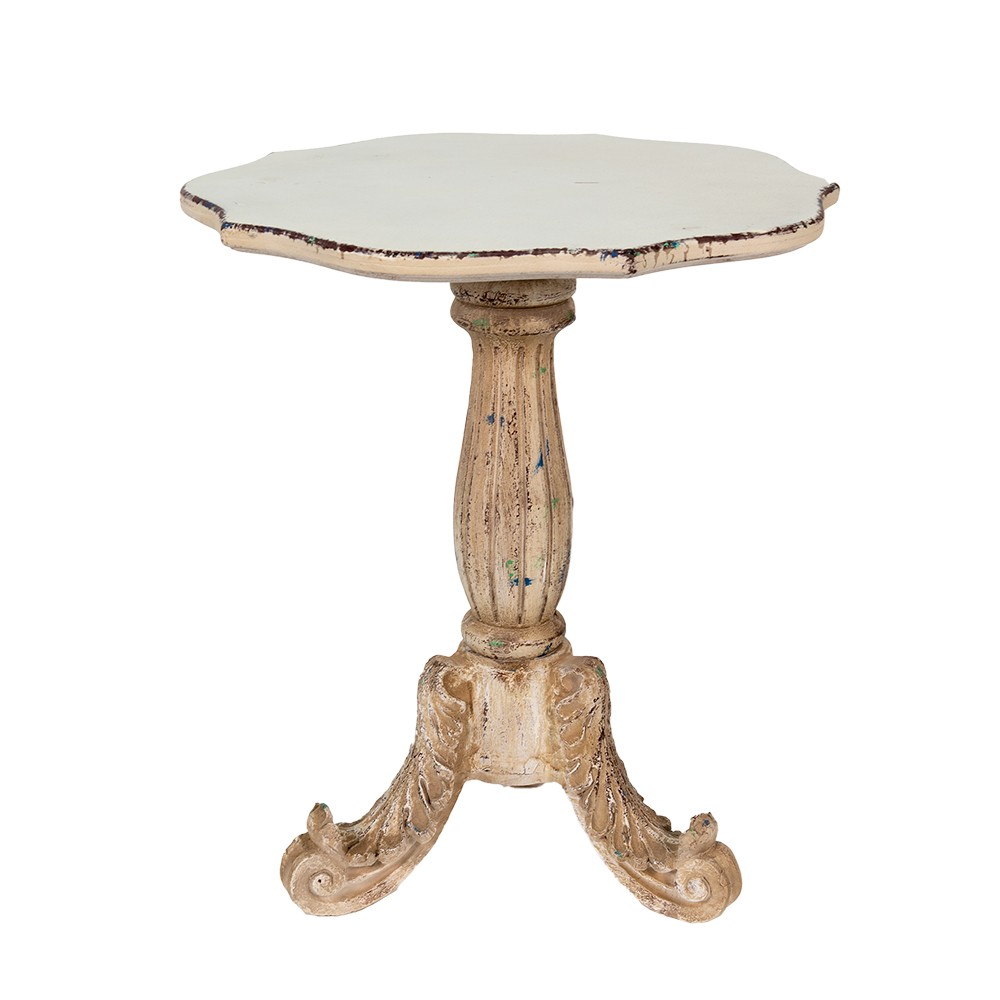 Béžový antik jídelní kulatý stůl se zdobnými prvky Fiorta - Ø 70*81 cm 5H0545