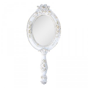 Vintage krémové příruční zrcátko s růžemi a patinou - 10*1*25 cm