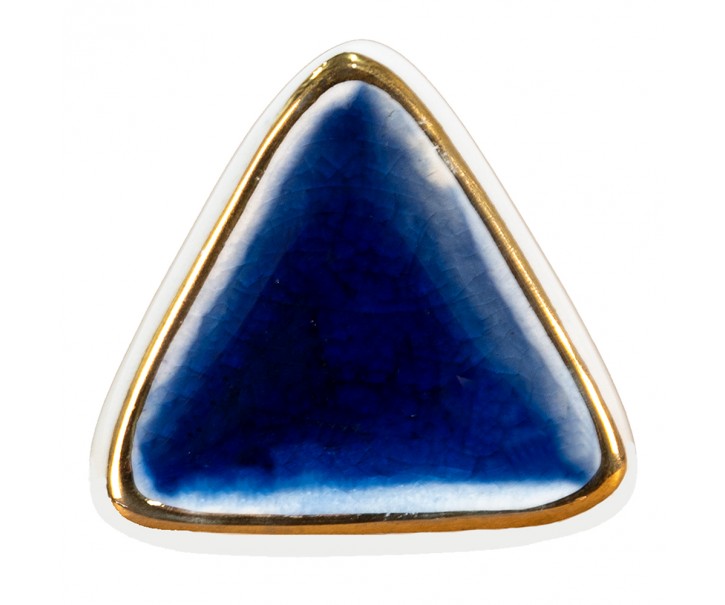 Bílo-modrá antik úchytka s popraskáním ve tvaru trojúhelníku - 5*5*7 cm