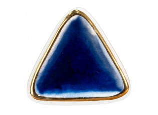Bílo-modrá antik úchytka s popraskáním ve tvaru trojúhelníku - 5*5*7 cm
