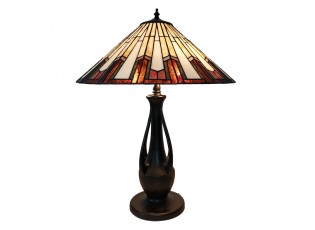 Stolní lampa Tiffany s béžovo-hnědým stínidlem Hieg - Ø  46*60 cm E27/max 2*60W
