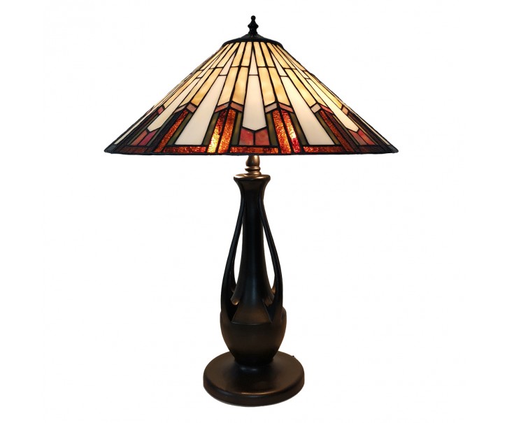 Stolní lampa Tiffany s béžovo-hnědým stínidlem Hieg - Ø 46*60 cm E27/max 2*60W