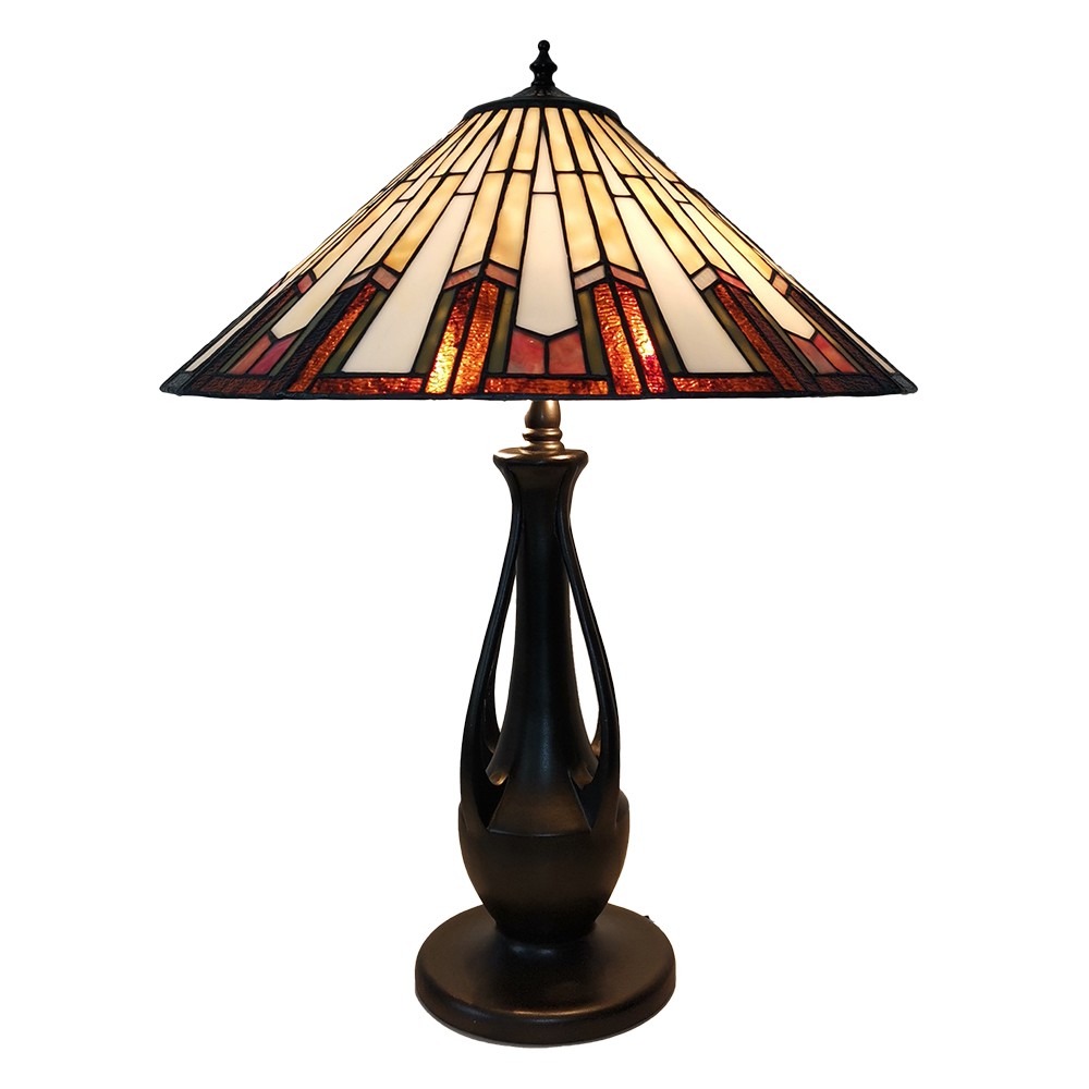 Stolní lampa Tiffany s béžovo-hnědým stínidlem Hieg - Ø  46*60 cm E27/max 2*60W Clayre & Eef
