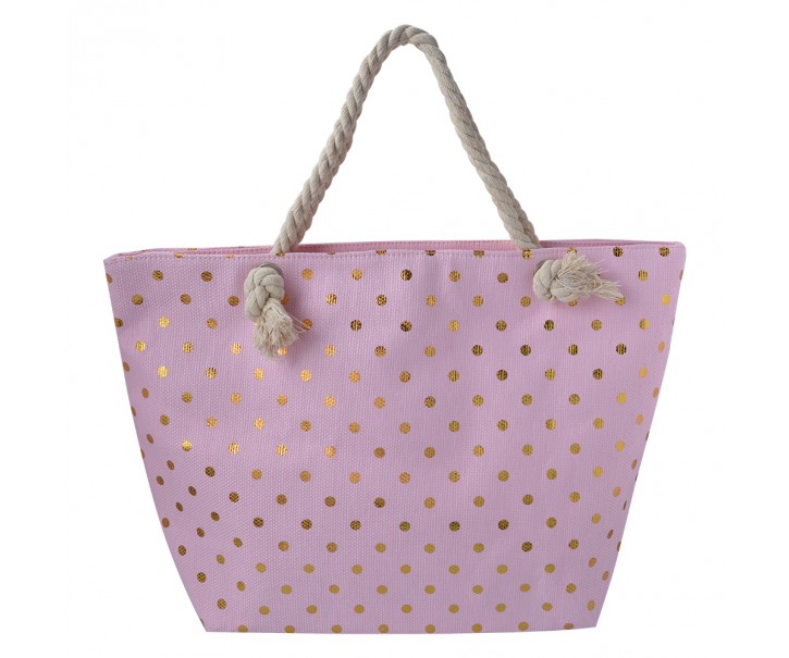 Růžová plážová taška se zlatými puntíky Dotta - 56*7*37 cm