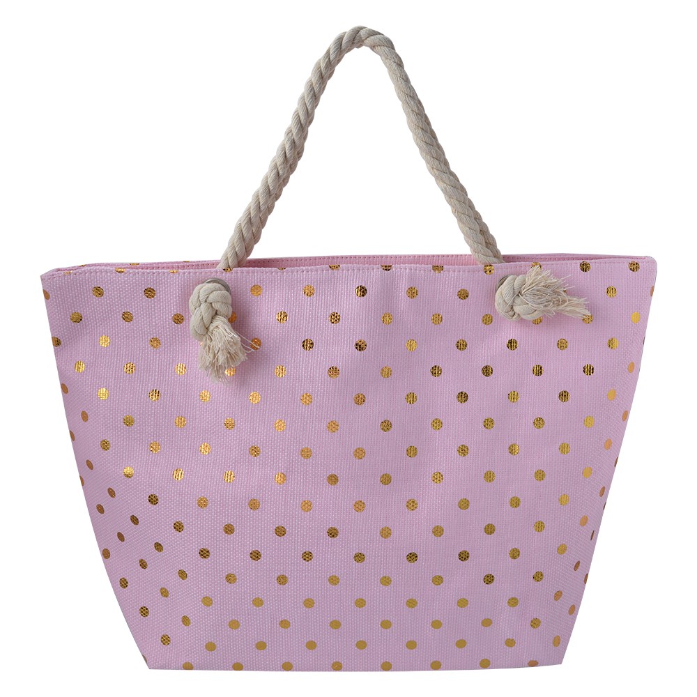 Růžová plážová taška se zlatými puntíky Dotta - 56*7*37 cm Clayre & Eef