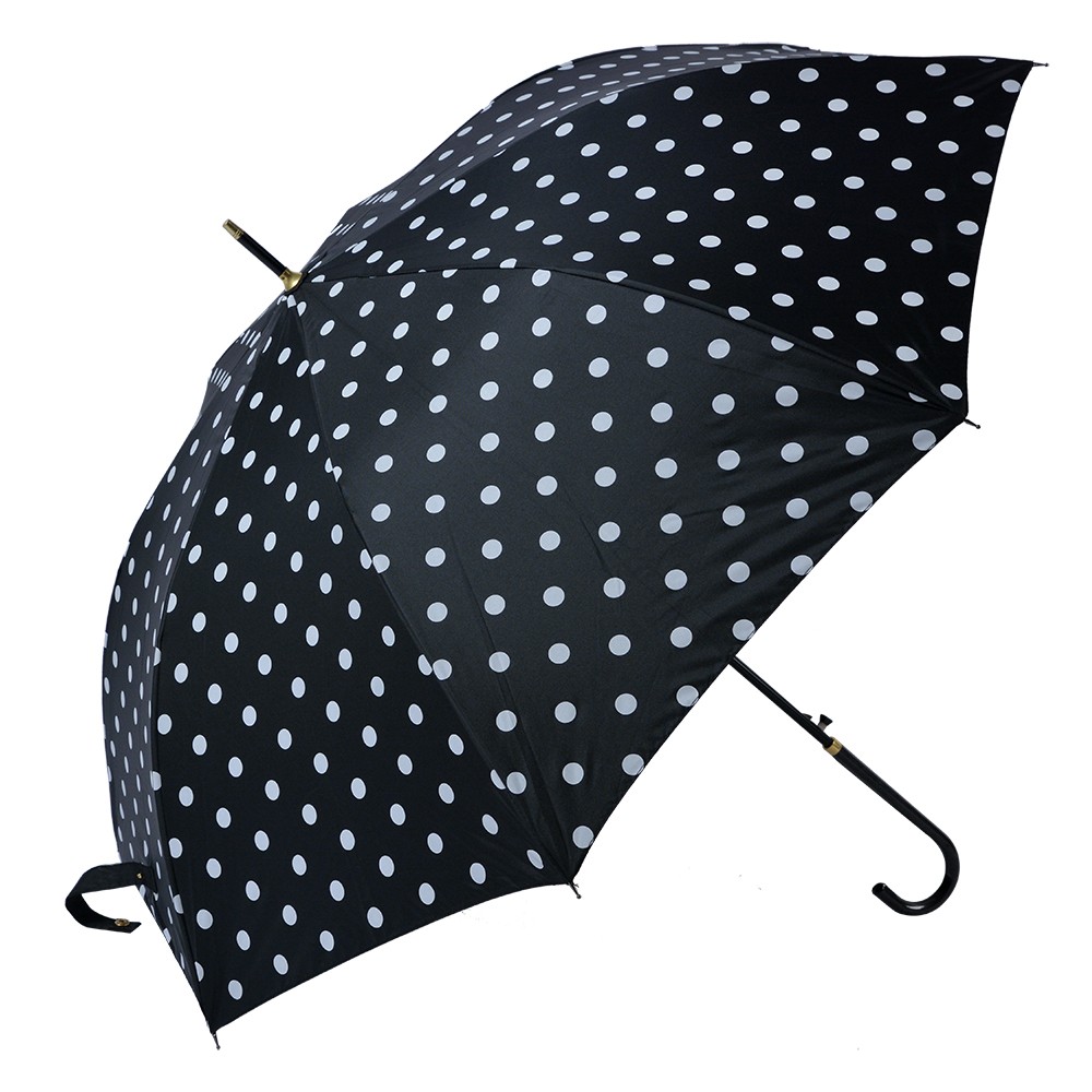 Černý deštník pro dospělé s bílými puntíky - Ø 100*88 cm Clayre & Eef