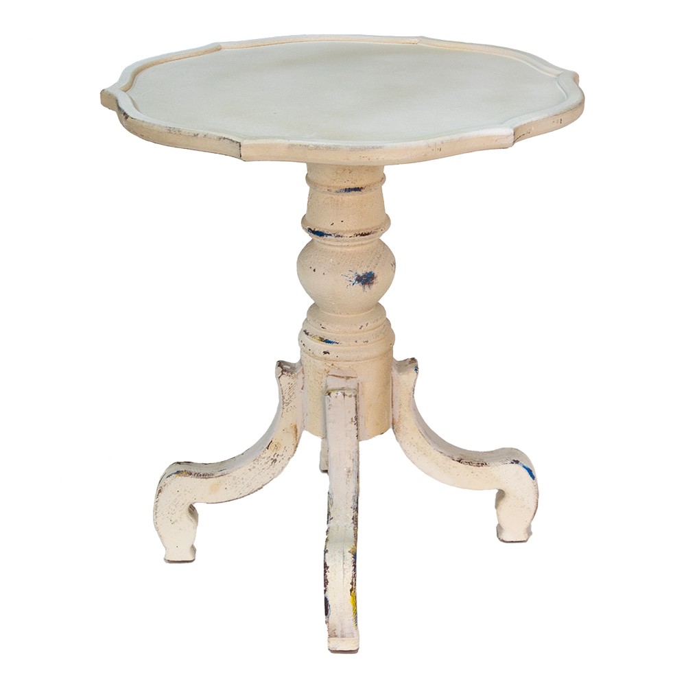 Krémový antik dřevěný odkládací stolek Frances - Ø 65*73 cm Clayre & Eef
