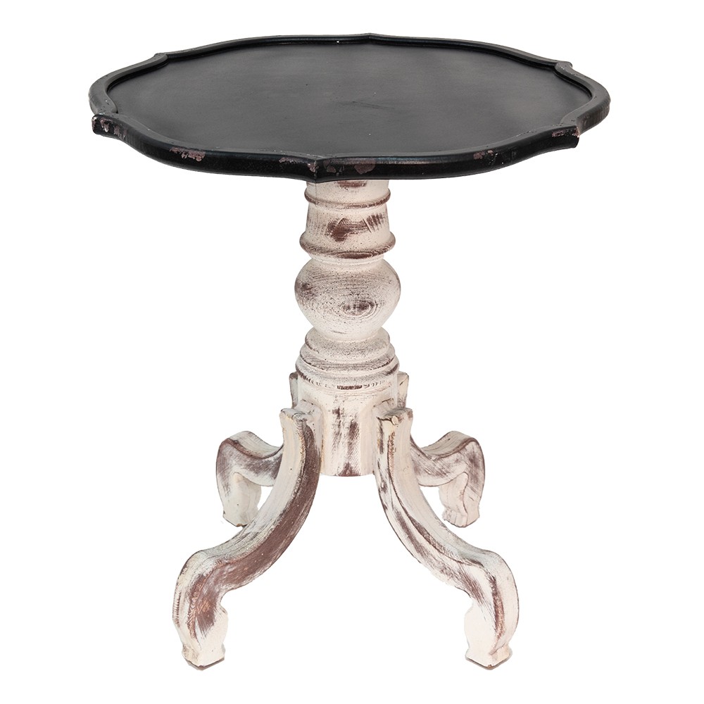 Krémový antik dřevěný stolek s černou odkládací deskou Frances - Ø 66*75 cm Clayre & Eef