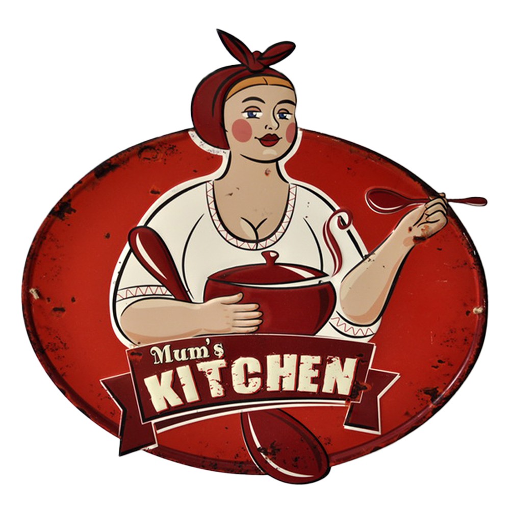 Červená nástěnná kovová cedule Mums Kitchen - 60*1*61 cm Clayre & Eef