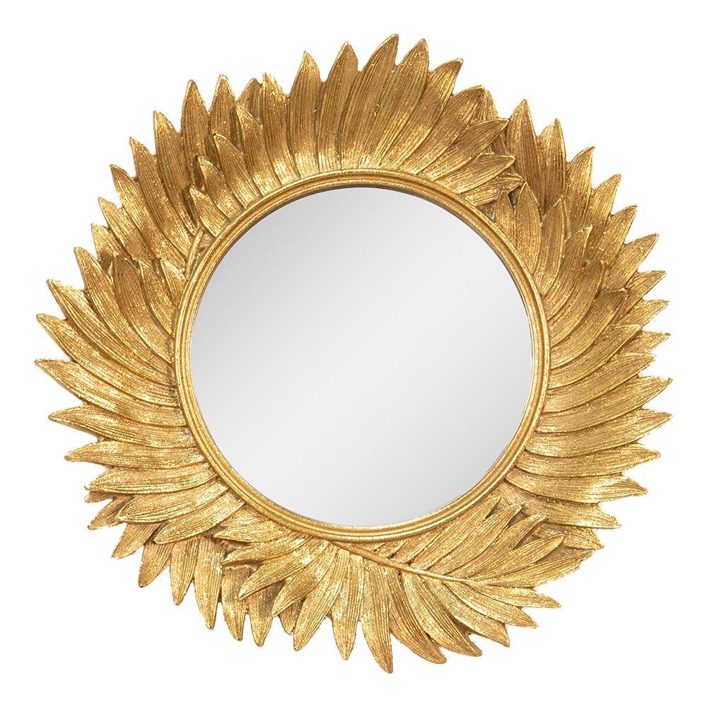 Zlaté antik nástěnné zrcadlo s ozdobným lemem s listy - Ø 25*3 cm Clayre & Eef