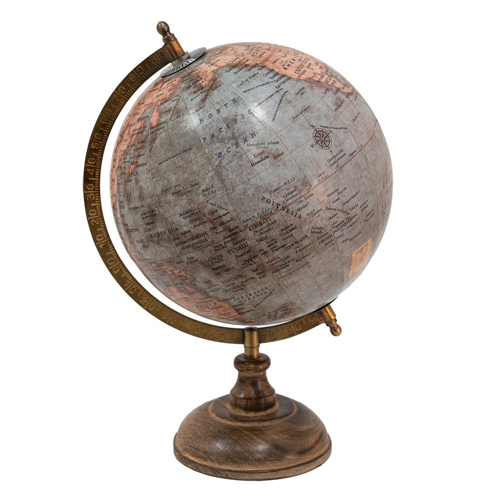 Modrý dekorativní glóbus na dřevěném podstavci Globe - 22*22*37 cm Clayre & Eef