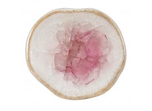 Bílo-růžová antik úchytka se zlatým okrajem a popraskáním Azue - Ø 4 cm