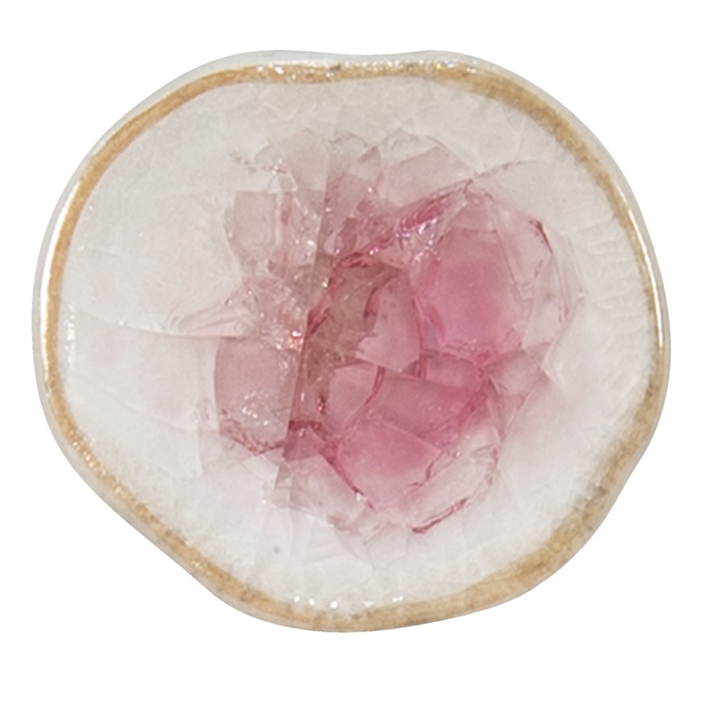 Bílo-růžová antik úchytka s béžovým okrajem a popraskáním Azue - Ø 4 cm Clayre & Eef