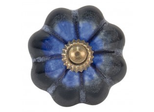 Modro-šedá keramická úchytka květina s mramorováním - Ø 4 cm