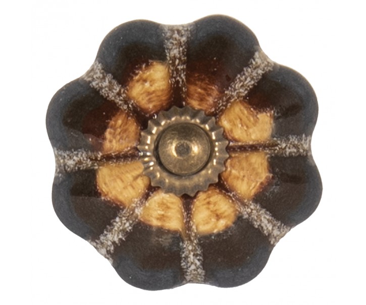 Černo-hnědá keramická úchytka květina s mramorováním - Ø 4 cm