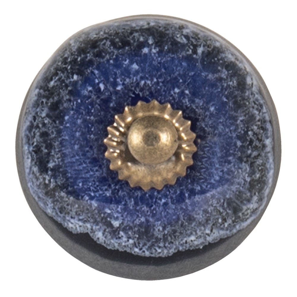 Modro-šedá keramická úchytka s mramorováním - Ø 4 cm Clayre & Eef