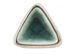 Bílo-zelená antik úchytka s popraskáním ve tvaru trojúhelníku Azue - 5*5*7 cm