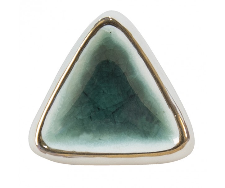 Bílo-zelená antik úchytka s popraskáním ve tvaru trojúhelníku Azue - 5*5*7 cm