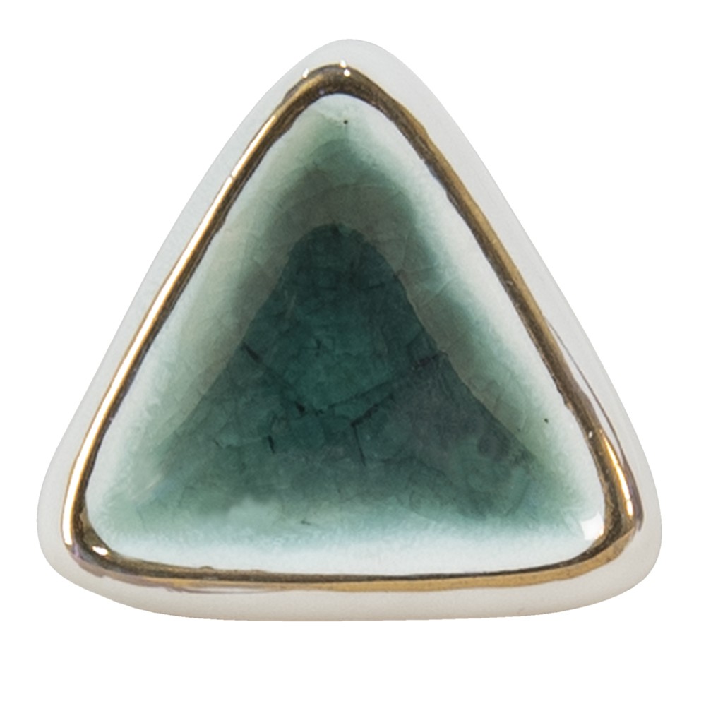 Bílo-zelená antik úchytka s popraskáním ve tvaru trojúhelníku Azue - 5*5*7 cm 65042