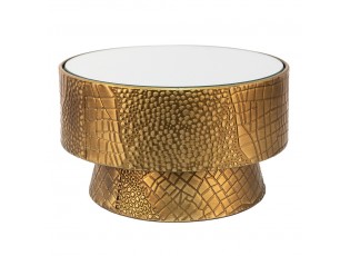 Bronzový antik kovový stolek se zrcadlem pod květinu - Ø 28*16 cm