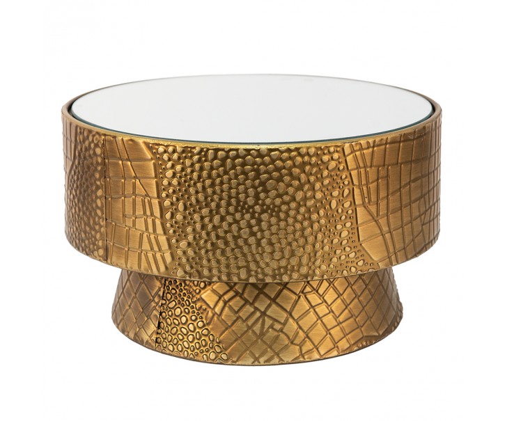 Bronzový antik kovový stolek se zrcadlem pod květinu - Ø 28*16 cm
