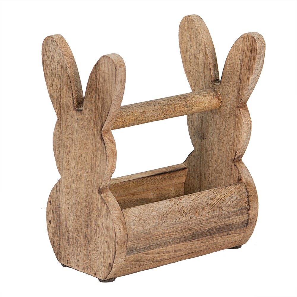 Dřevěná bedýnka s králíčky a madlem na přenášení - 16*10*20 cm Clayre & Eef