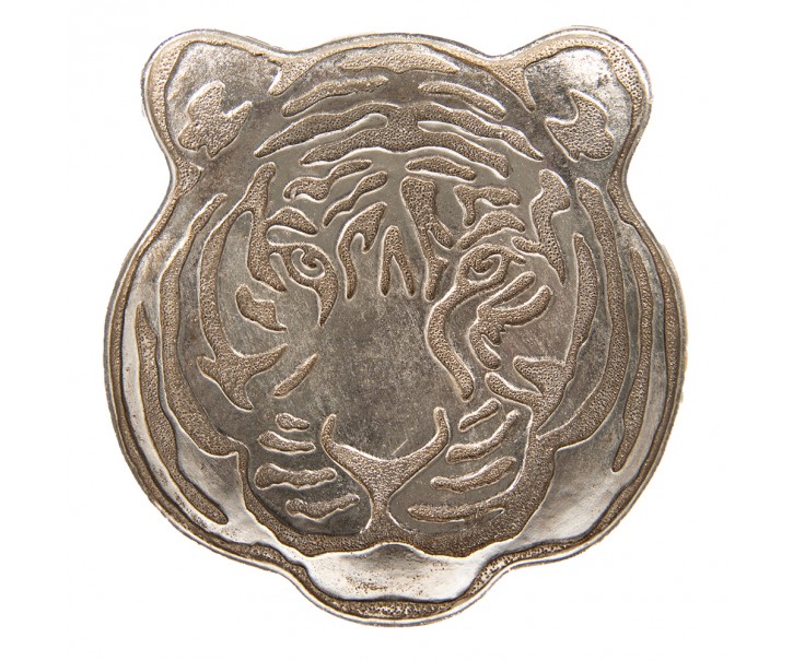 Stříbrná dekorativní miska/talířek v dekoru hlavy tygra Tiger - 19*19*2 cm