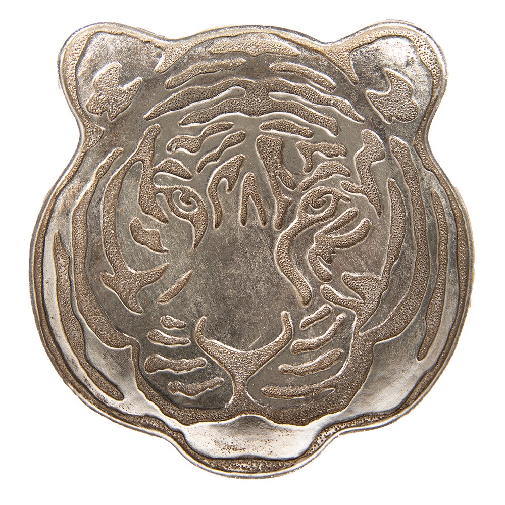 Levně Stříbrná dekorativní miska/talířek v dekoru hlavy tygra Tiger - 19*19*2 cm 6PR4773
