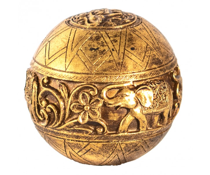 Zlatá antik dekorace koule s květy a slony - Ø 10 cm